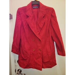Herman Kay VintedRed Wool Blend Double Breasted Pea Coat Made in USA Size 14 401